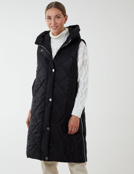 Diamond Quilted Longline Vest Gilet