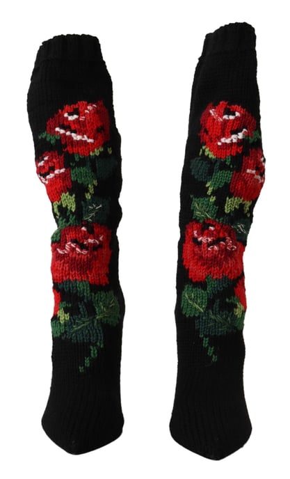 Calcetines Negros Elásticos Dolce & Gabbana Botines de Rosas Rojas para Mujeres - Image 6