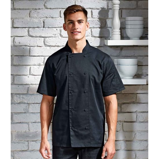 Premier Unisex Adult Coolchecker Short-Sleeved Chef Jacket (Black) - Image 2