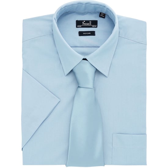 Premier Mens Short Sleeve Formal Poplin Plain Work Shirt (Light Blue) - Image 2