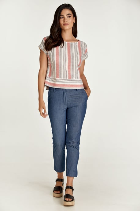 Coral Striped Linen Style Top