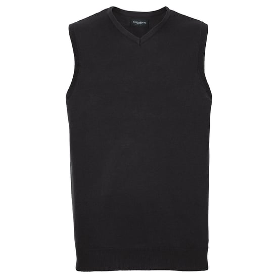 Russell Collection Mens Cotton Acrylic V Neck Sleeveless Sweatshirt (Black) - Image 1