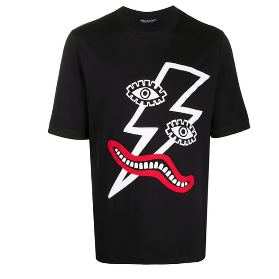 Camiseta extragrande negra con estampado de cara de Lightning Bolt de Neil Barrett - Image 1