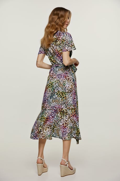Animal Print Ruffle Detail Wrap Dress