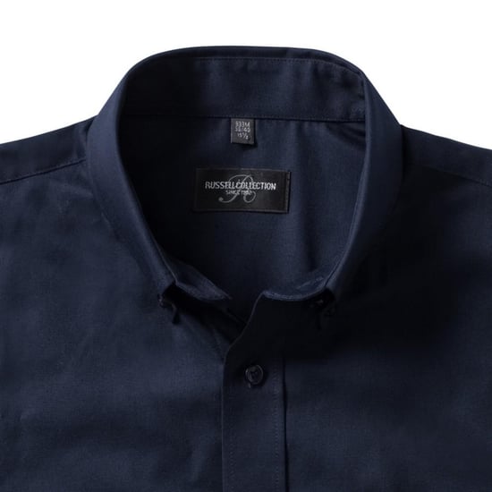 Russell Collection Mens Short Sleeve Easy Care Oxford Shirt (Bright Navy) - Image 4