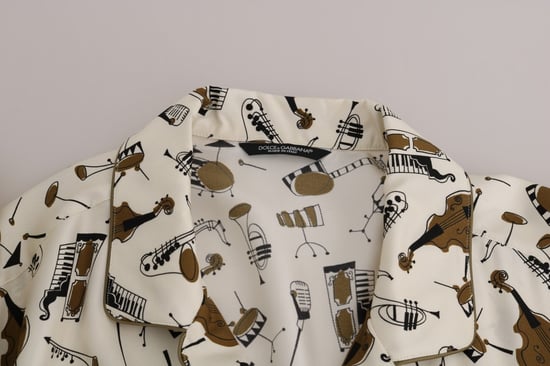 Camisa de seda blanca con estampado de motivo JAZZ de Dolce & Gabbana - Image 6