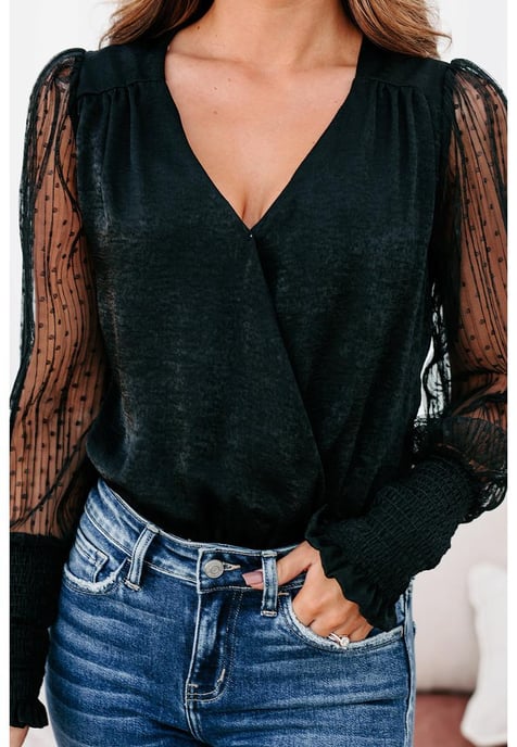 Body de malla cruzado para mujer en negro - Image 6