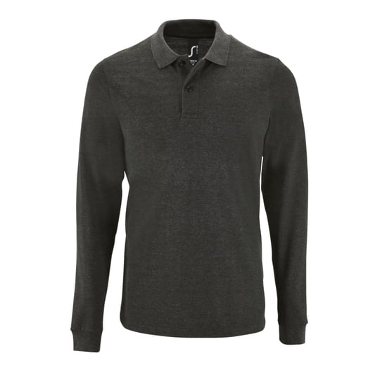 SOLS Mens Perfect Long Sleeve Pique Polo Shirt (Charcoal Marl) - Image 1