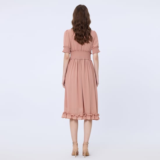 Chiffon dress with smocks and small ruffles - Image 4