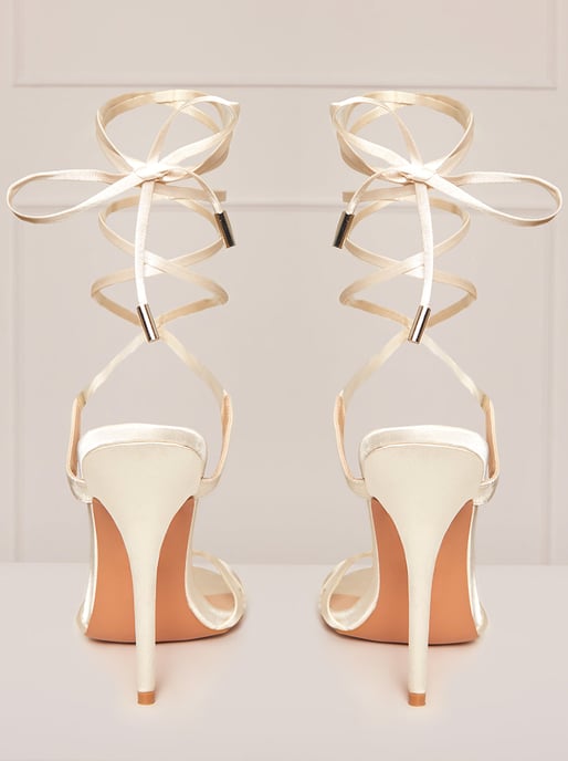 High Heel Lace Up Sandal in Cream