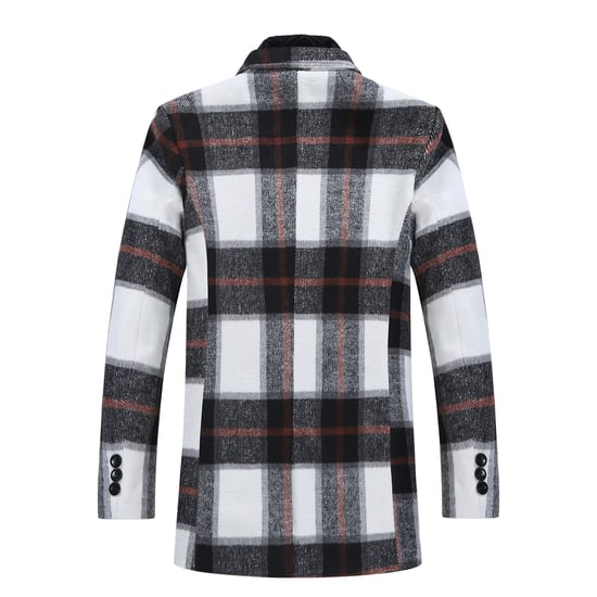 Men's Long Slim Fit Checked Winter Thick Coat with Shawl Collar Red - Image 2