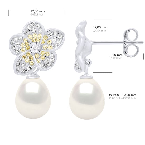 Earrings - Jewelry Silver - Real Cultured Freshwater Pearls Pear 9-10 mm - Image 2