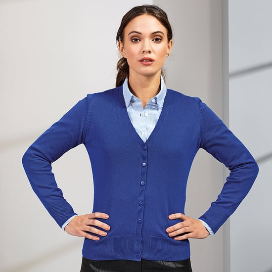 Premier Womens/Ladies Button Through Long Sleeve V-neck Knitted Cardigan (Royal) - Image 2