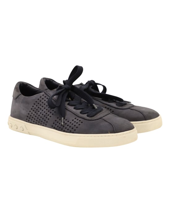 Tod‘s Perforated Detail Lace Up Sneakers in Blue Suede