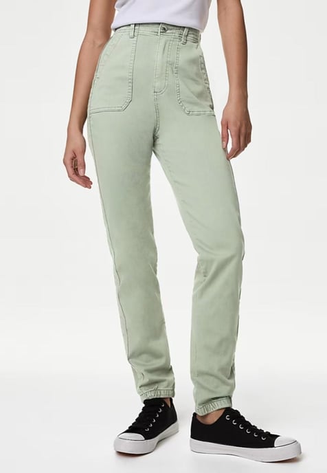 M&S Collection Ladies Cotton Blend Slim Fit Ankle Grazer Joggers Oliva - Image 1