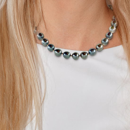 DIADEMA - Necklace - Real Tahitian Pearls - Rainbow - Yellow Gold