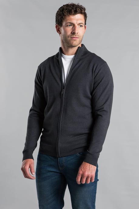 Charcoal Funnel Neck Zip-Through Cardigan