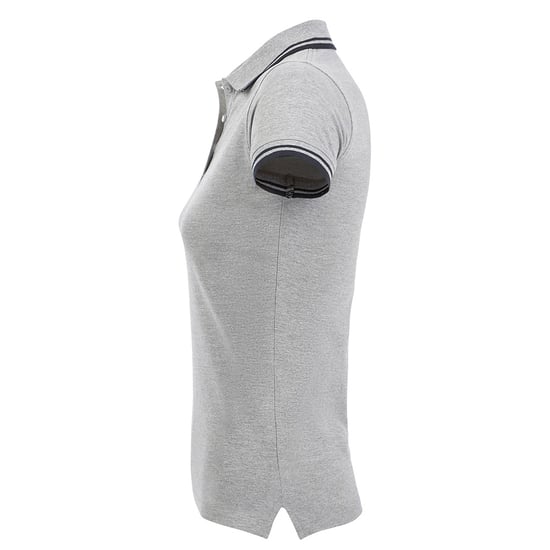 SOLS Womens/Ladies Pasadena Tipped Short Sleeve Pique Polo Shirt (Heather Grey/Navy) - Image 3