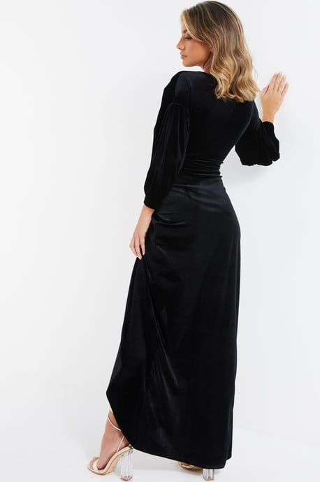 Black Velvet Wrap Maxi Dress
