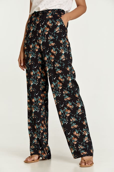 Pantalones anchos con print de flores negros - Image 3