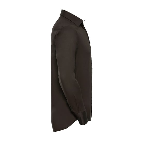 Russell Collection Mens Stretch Fitted Long-Sleeved Shirt (Chocolate) - Image 3