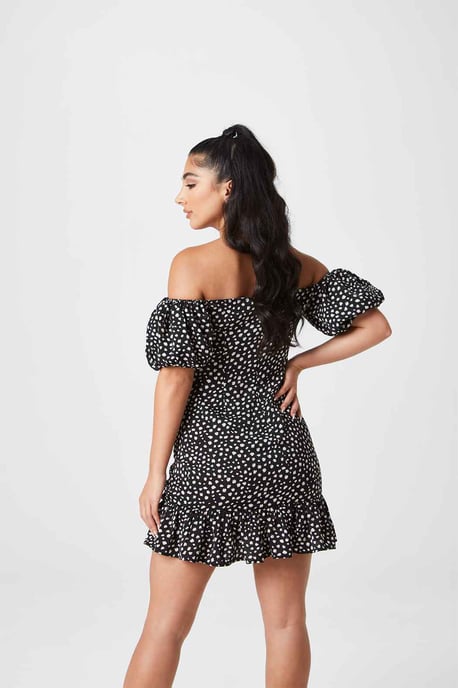 Black Spot Ruche Front Dress