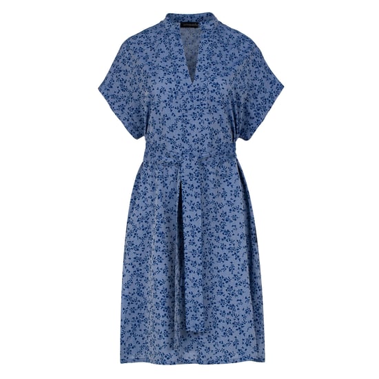 Vestido Azul con Estampado Floral y Ciertas Aberturas Laterales - Image 1