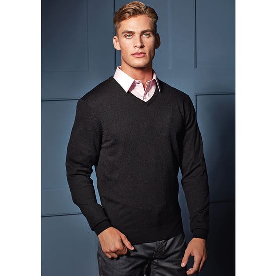 Premier Mens Essential Acrylic V-Neck Sweater (Black) - Image 4