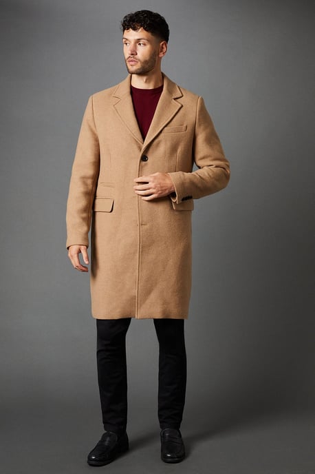 Camel Signature 3 Button Epsom Wool Blend Coat