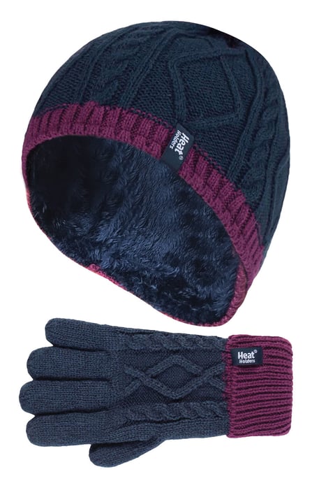 Calentadores - Niños Niñas Lindo Cable de punto cálido forro polar Pompón Invierno Gorro y Guantes Set con Bobble - NP2P13 - Image 1