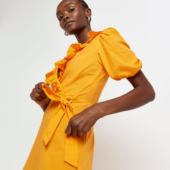 River Island Womens Wrap Mini Dress Orange Frill Short Sleeve