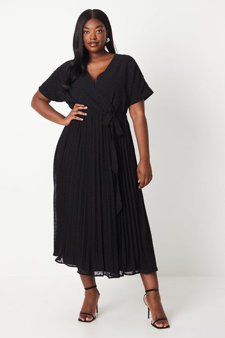Curve Dobby Chiffon Wrap Midi Dress