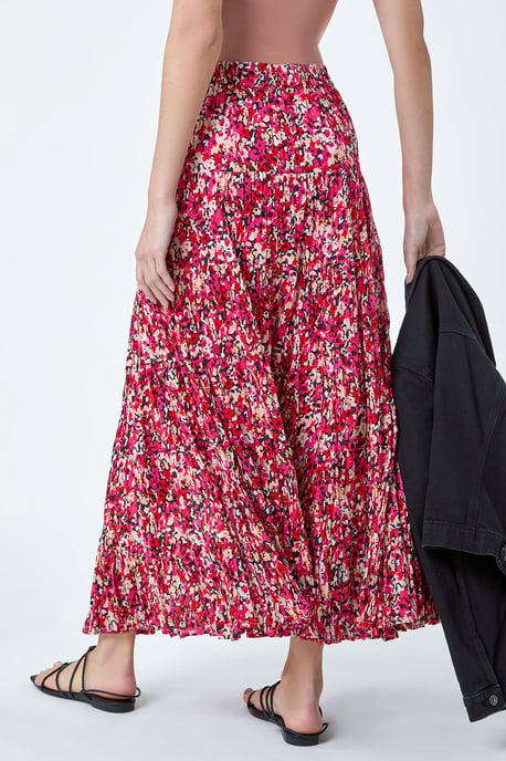 Floral Crinkle Cotton A line Tiered Maxi Skirt