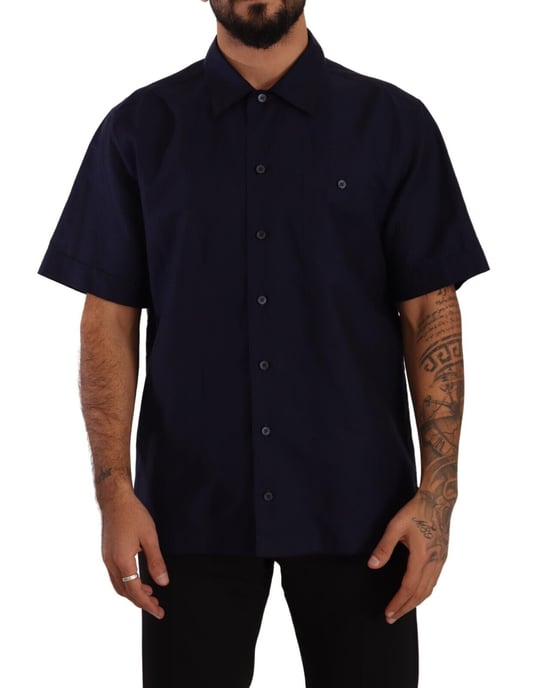 Camisa de Hombre de Manga Corta Azul Marino de Botones Dolce & Gabbana - Image 1