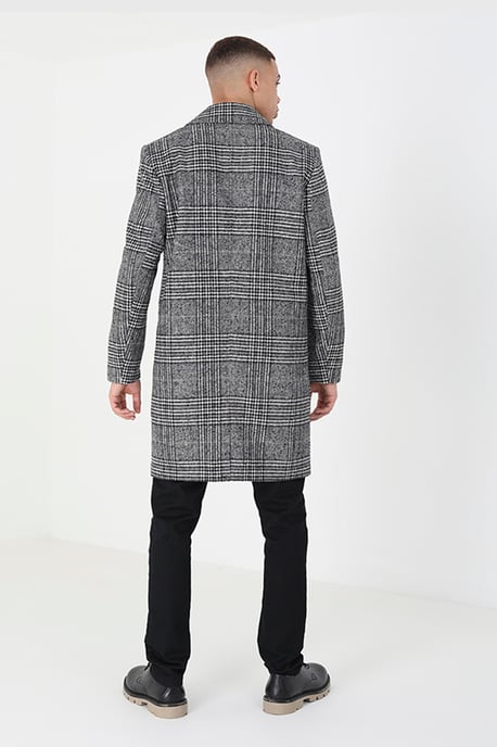 Grey 'Augustine' Checked Single Breasted Formal Coat