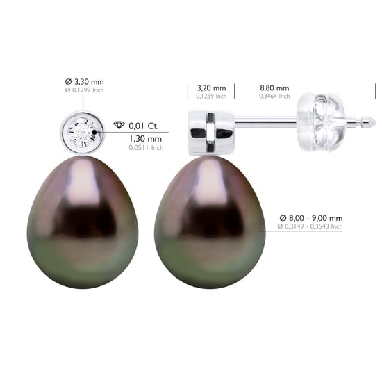 Earrings Prestige -Diamonds 0,02 Cts - White Gold - Real Cultured Tahiti Pearls Pear 9-10 mm - Image 2