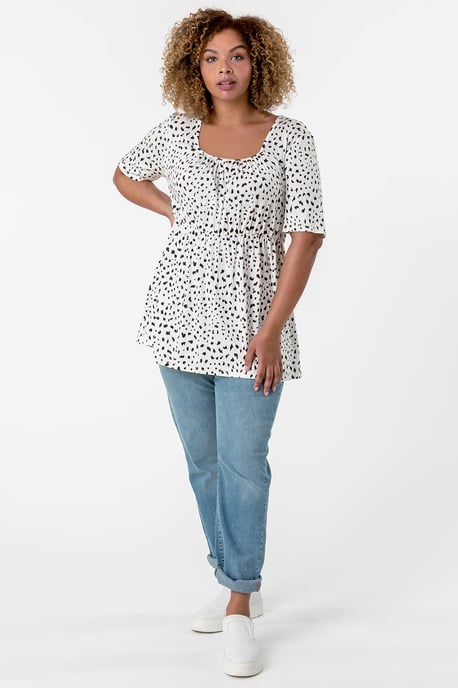 Curve Spot Print Gathered Top