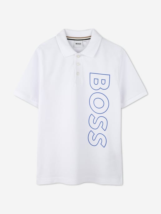 BOSS Boys Regular Fit Logo Polo Shirt in White