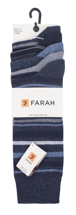 Farah - Paquete de 5 calcetines de algodón para hombre, finos, transpirables, de rayas, de corte clásico y suaves - FCS271DENTEL (Rayas) - Image 2