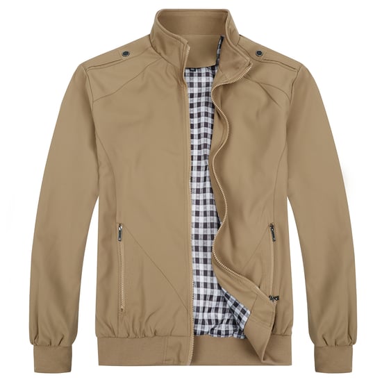 Men's Bomber Jacket with Stand-Up Collar, Transitional Jacket for Autumn, Casual Sports Jacket Khaki - Image 1