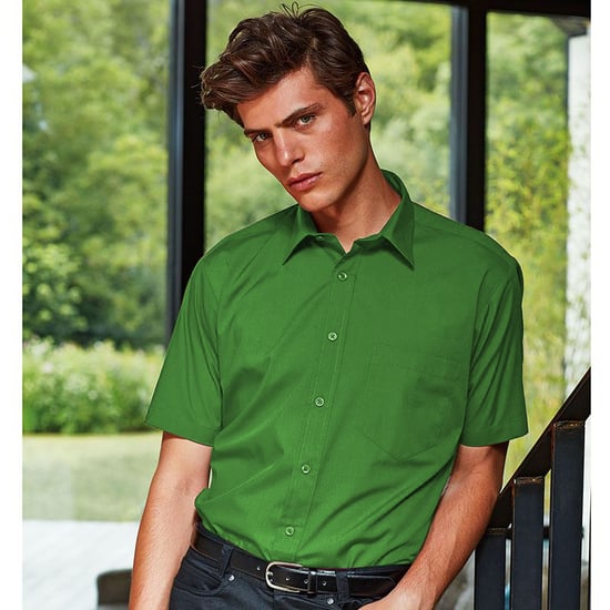 Premier Mens Short Sleeve Formal Poplin Plain Work Shirt (Emerald) - Image 2