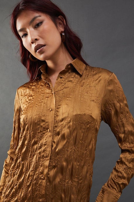 Crinkle Satin Oversized Midi Shirt Dress