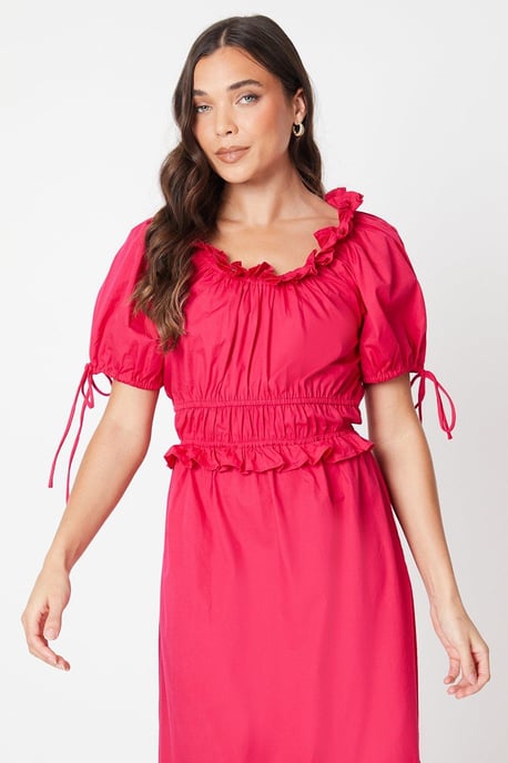 Petite Poplin Frill Tiered Midi Dress