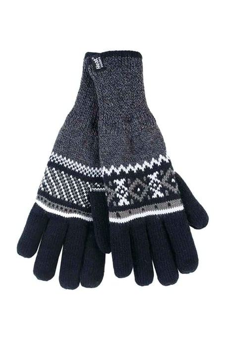 Hombre rayas nórdico Fairisle Zig Zag de punto forrado de lana caliente Guantes - Image 1