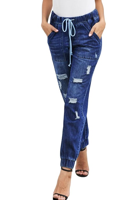 Joggers Azura Exchange para mujer con cordón y bolsillos en azul - Image 4