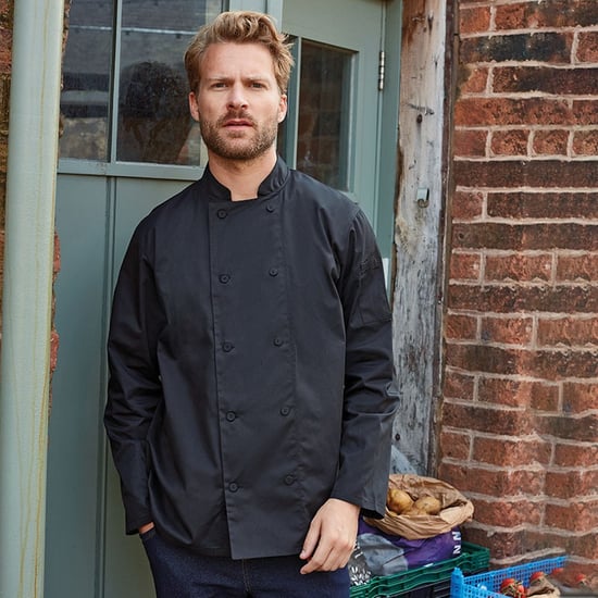 Premier Mens Coolchecker Long-Sleeved Chef Jacket (Black) - Image 4