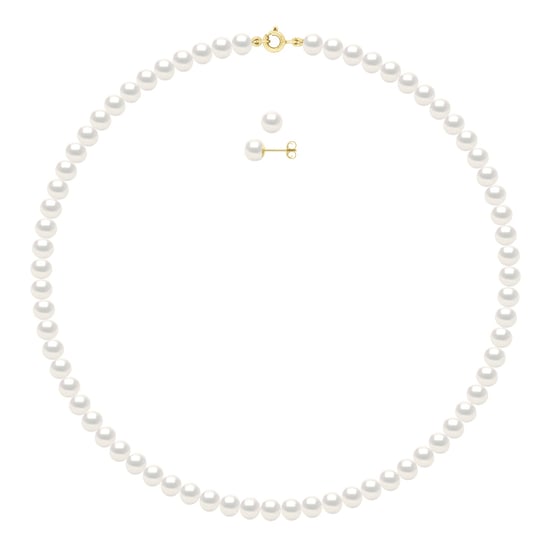 Set being composed of : Necklace of Real Cultured Freshwater Pearls Semi Round 6-7 mm