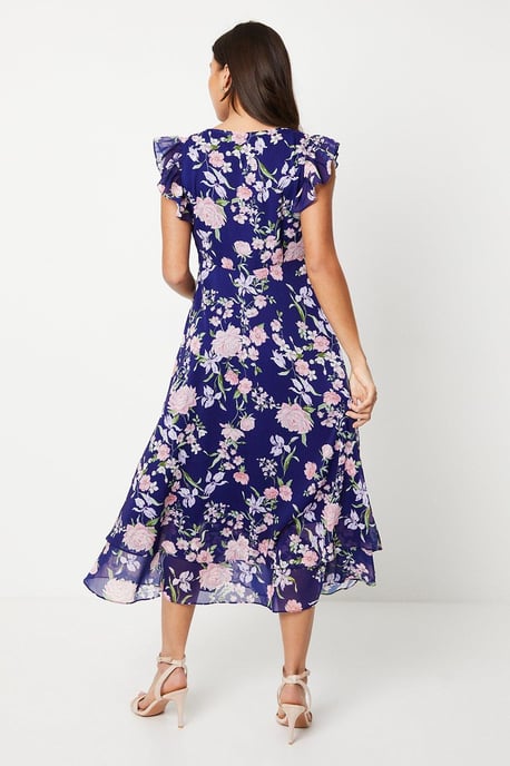 Petite Ruffle Shoulder Midi Dress