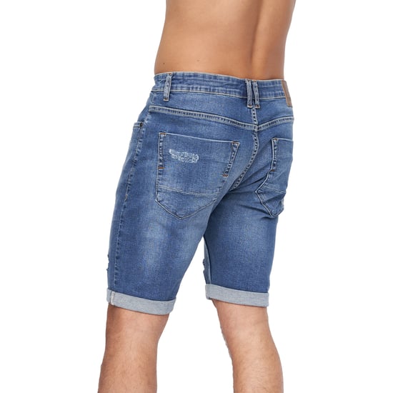 Crosshatch Mens Riptrey Abraised Denim Shorts (Mid Wash) - Image 3