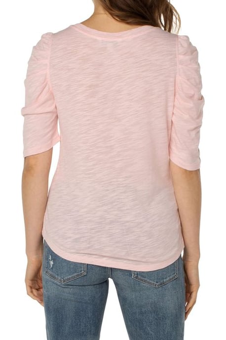 Gathered Short Sleeve Slub Knit Tee Peony